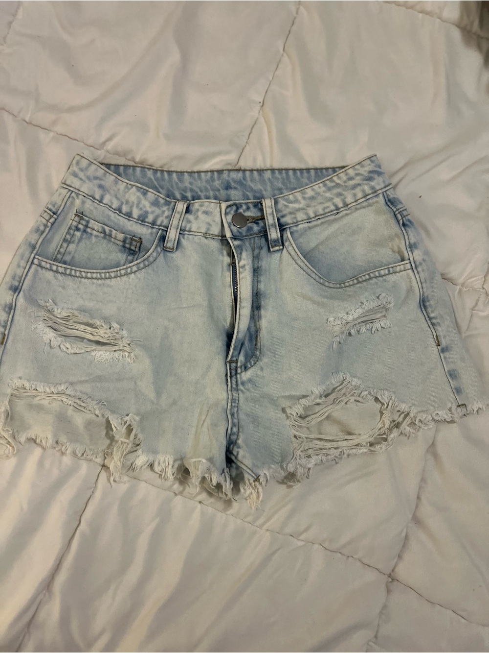 SHEIN- Light Wash Distressed Women's Denim Shorts